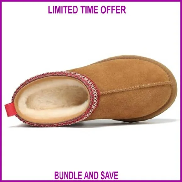 Women's Platform Slipper Boots Fleece Lined Suede Anti-Slip House Shoes - Picture 6 of 8